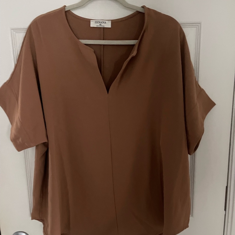 Zenana Outfitters Short Sleeve Brown Blouse